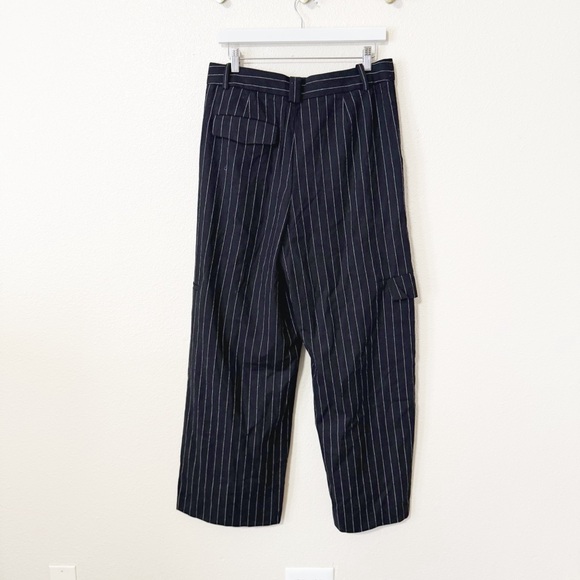 Madewell Cargo Pants in Pinstripe N0081 High Rise Pleated Waist Wool Blend US 10 - Picture 9 of 10